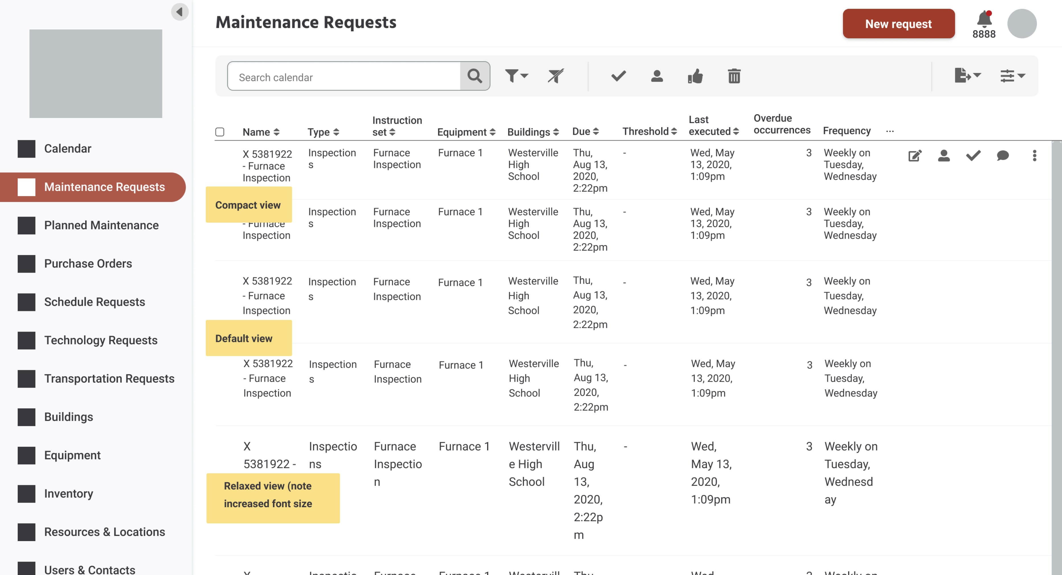 An early mockup showing the different grid-row density options we were adding for users.